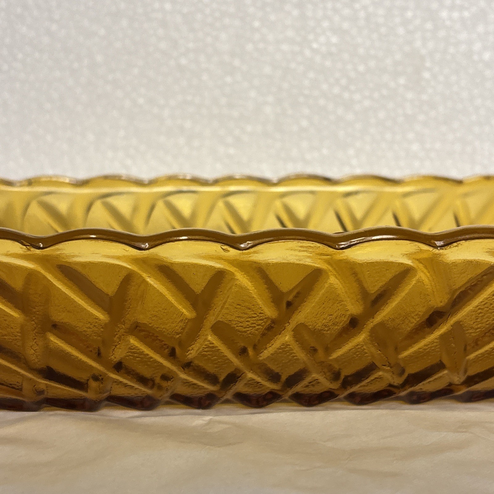 Amber Indiana Glass Oblong Celery Dish w/ raised basket weave design