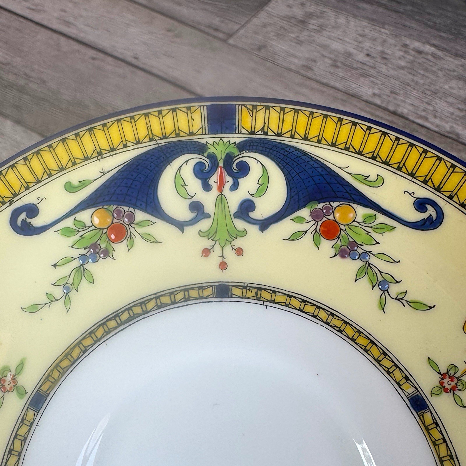Royal Worcester Bordeaux Set of 6 Saucers England Blue Yellow 6.25”