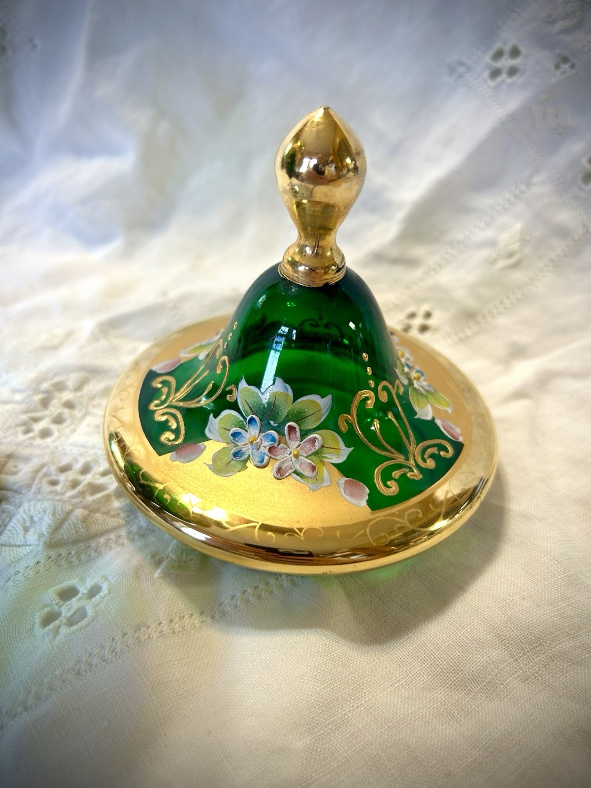 Vintage Seyei Victorian Glass Gold Trim Pedestal Bowl with Lid Made In Japan
