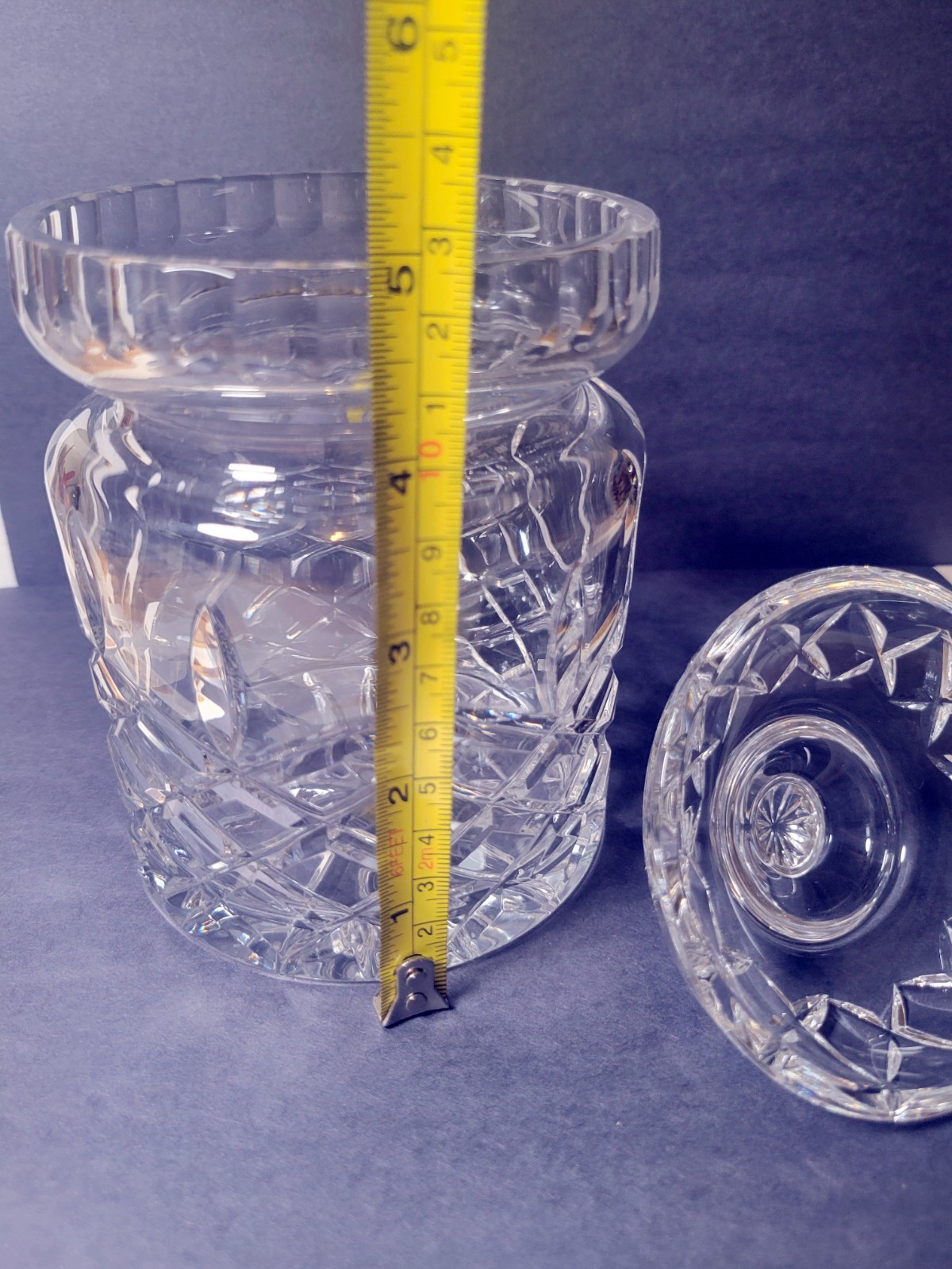 Vintage Lead Crystal Cut Glass Biscuit Barrel or Cookie / Candy Jar 6.75″