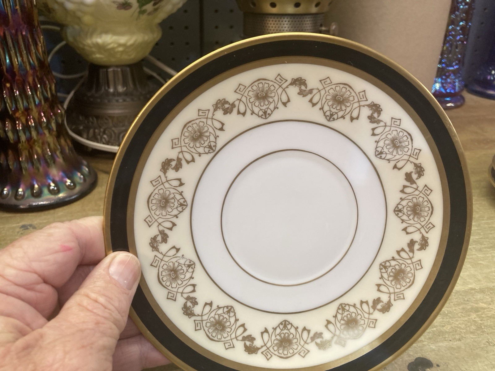 Thomas Bavaria / Pickard China Black And Gold Bullion Soup Cup With Saucer