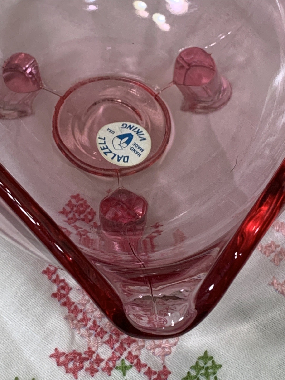 Viking Heart Shaped Glass Candy Trinket Dish Cranberry Pink 3 Foot Dalzell Line
