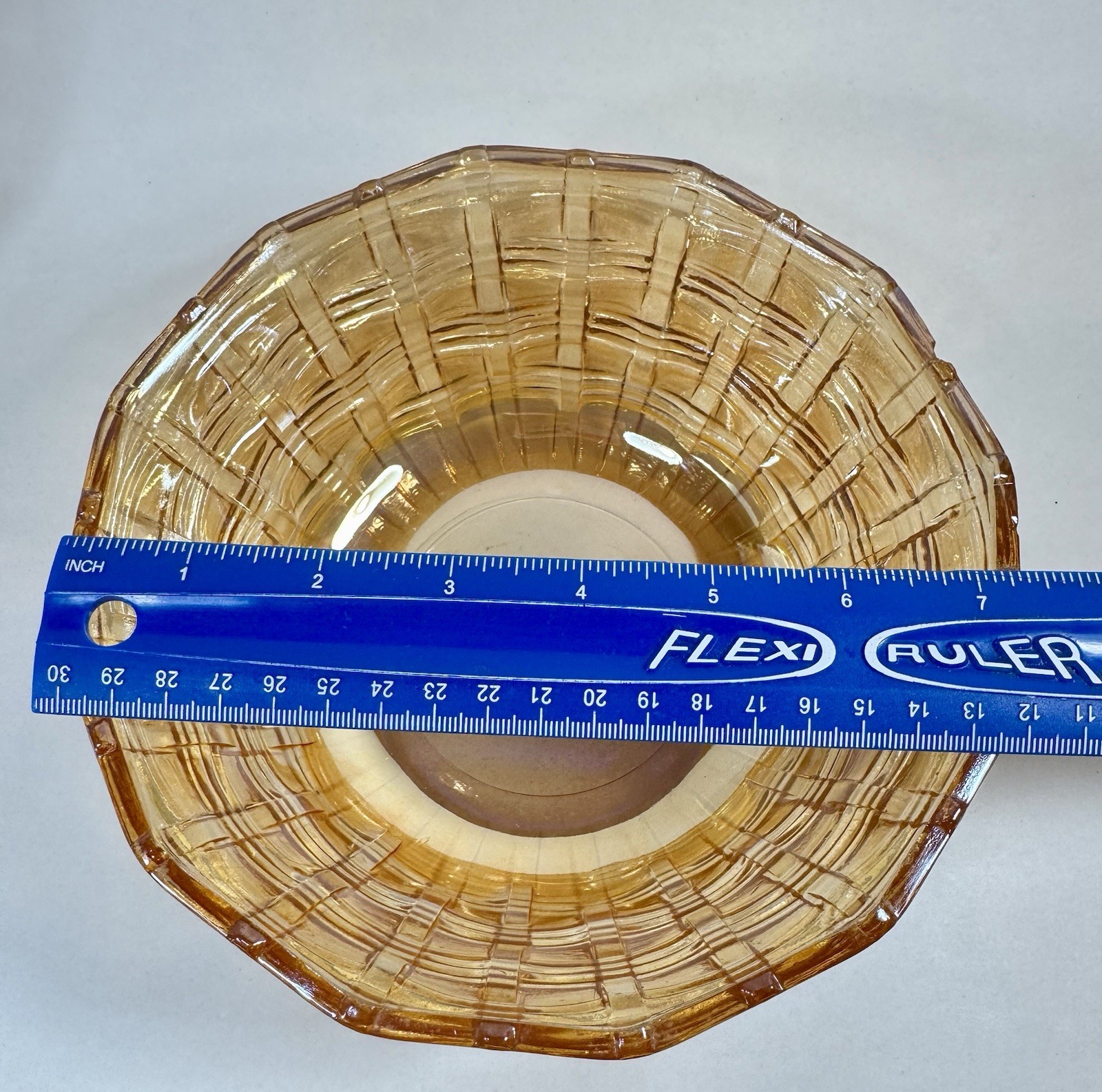 Carnival Glass Bowl Basket Weave Marigold Serving Iridescent 7.25” Vintage B78