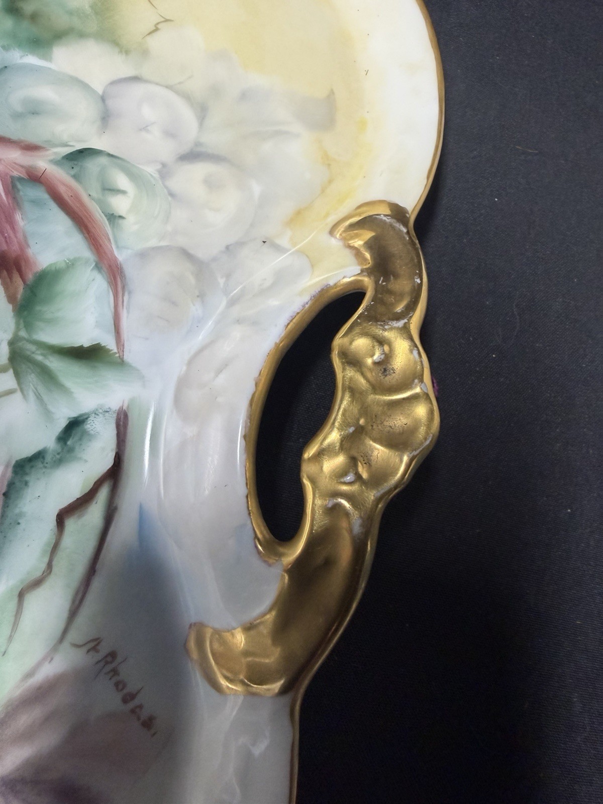 Antq T&V Limoges France Hand Painted Grapes Porcelain Platter Tray Artist Signed