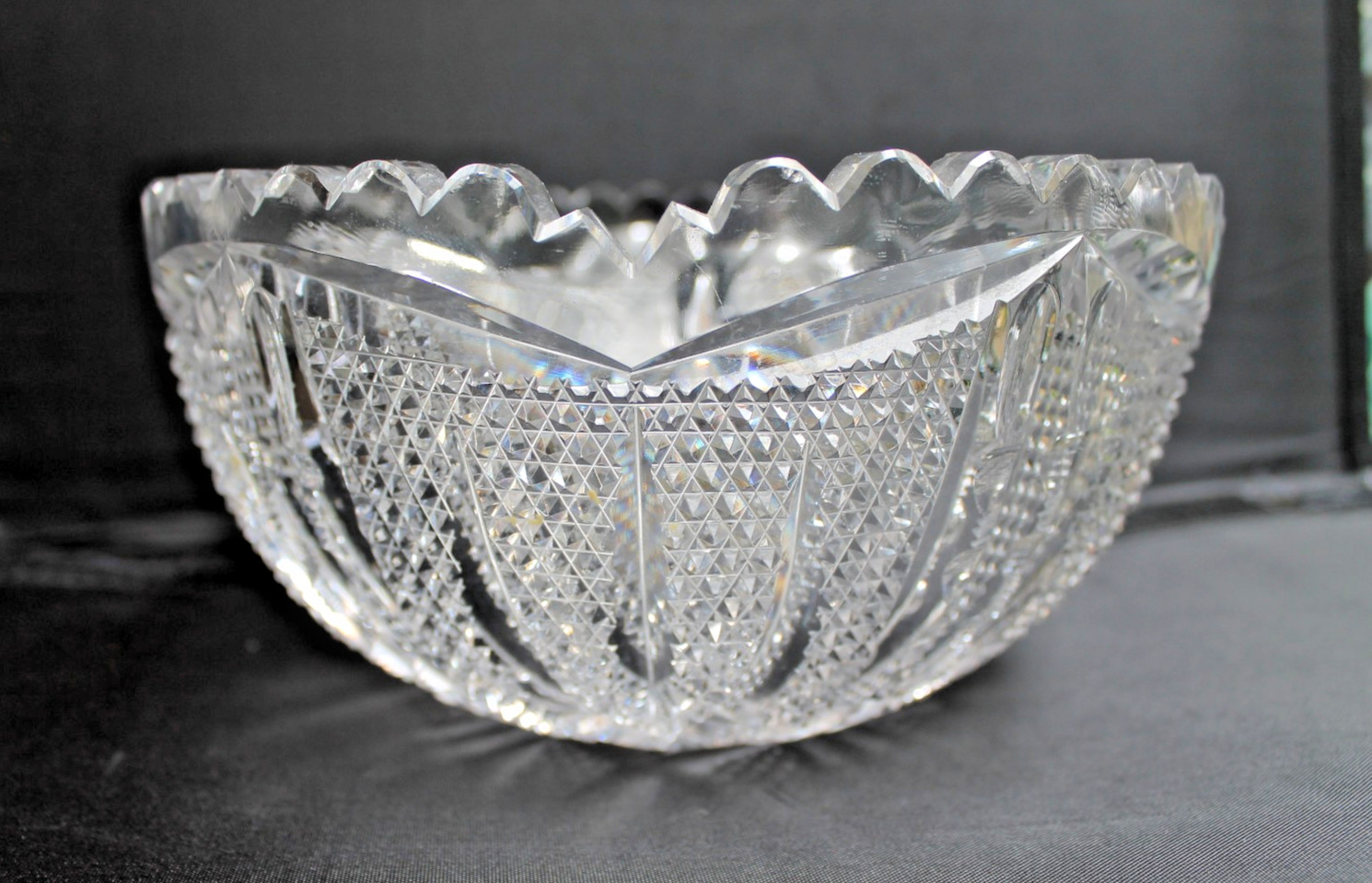 American Brilliant Signed Libbey No. 496 Cut Glass Bowl in “Victor” c. 1905-1910