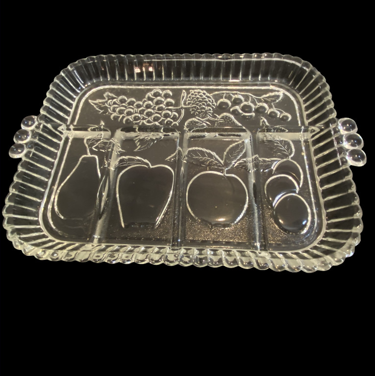 VINTAGE INDIANA GLASS — Fruit & Relish Tray, 5 Sections, Fruit Design, Heirloom