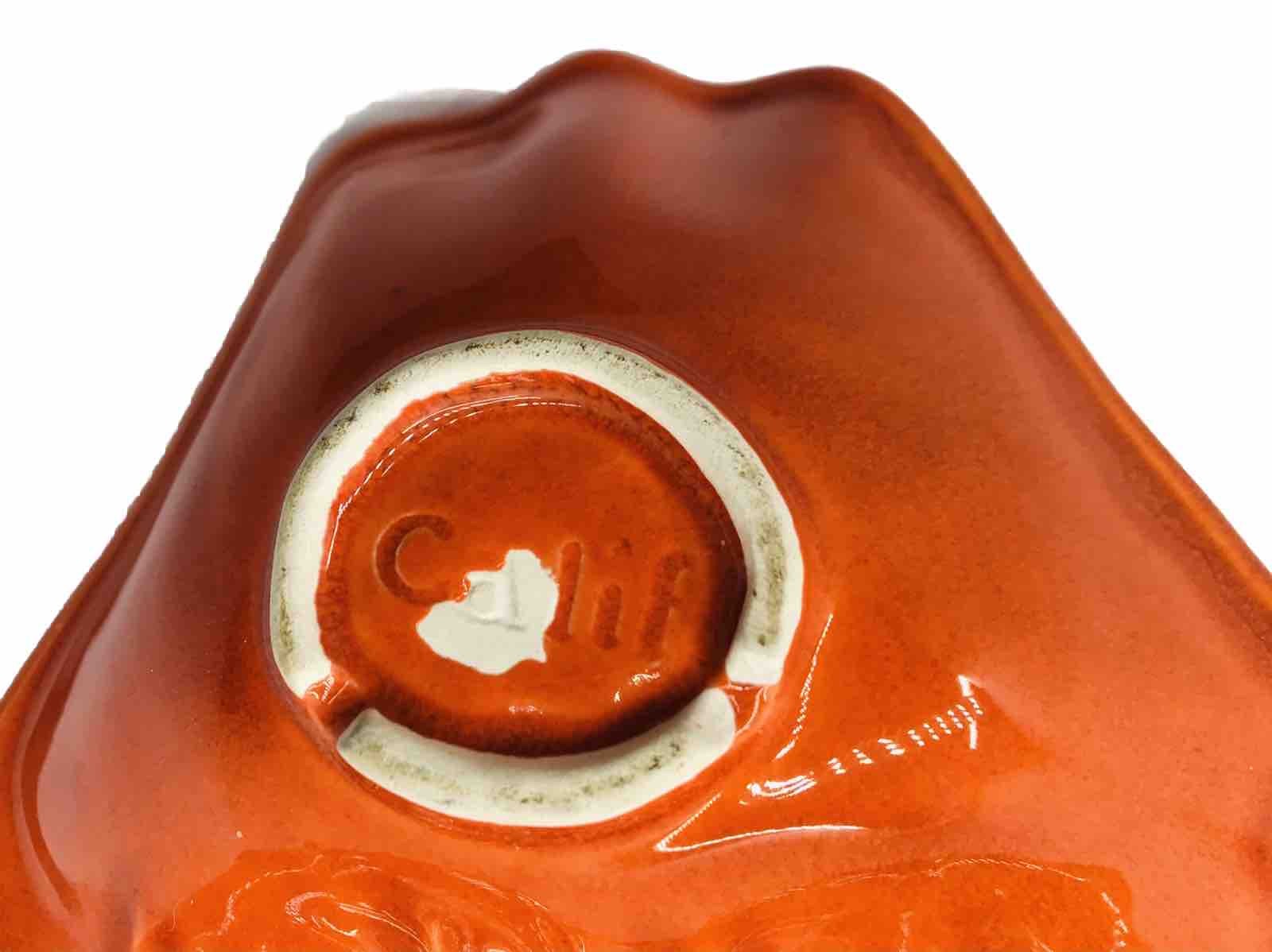 Vintage California Pottery 717 Orange Divided/3 Relish Nut Candy Dish Server MCM