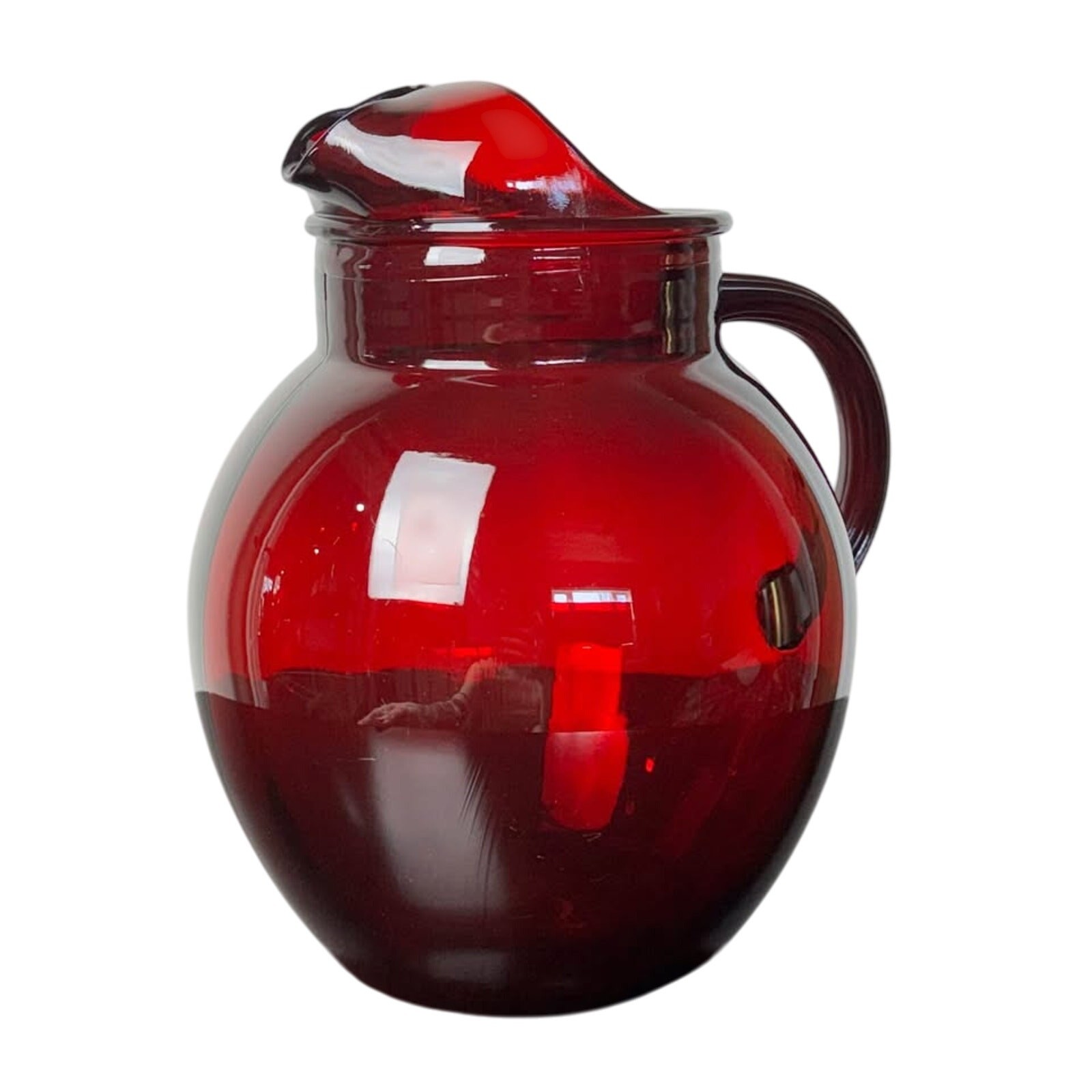 Vintage MCM Retro Anchor Hocking Ruby Red Water Pitcher – Size: Holds 3 Quarts