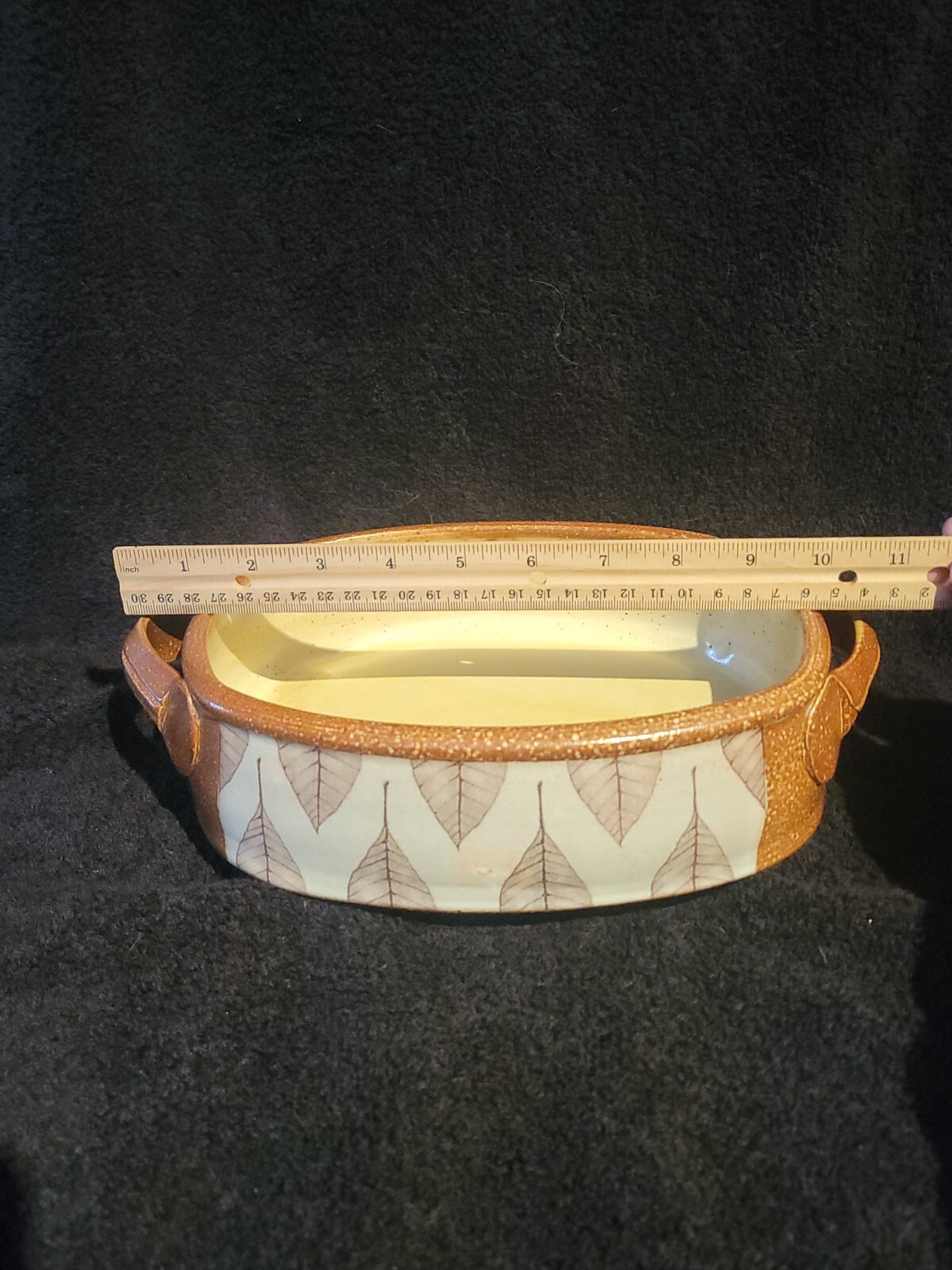 Studio Art Pottery Evelyn Ward North Carolina Dish With Handles Leaf Pattern