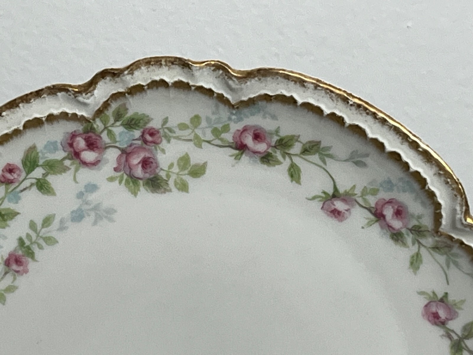 Antique Charles Field Haviland Limoges Plate Pink Rose Floral Pattern Gold Trim