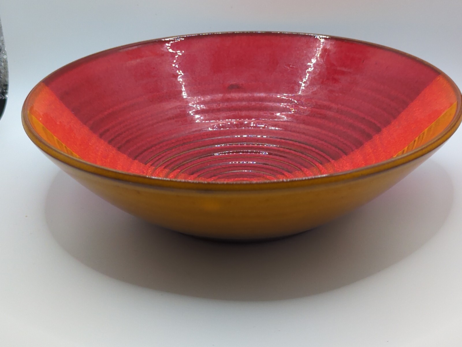 Studio Art Pottery Bowl Artist Signed Ombré Colored Design Yellow/Orange/Red 8in