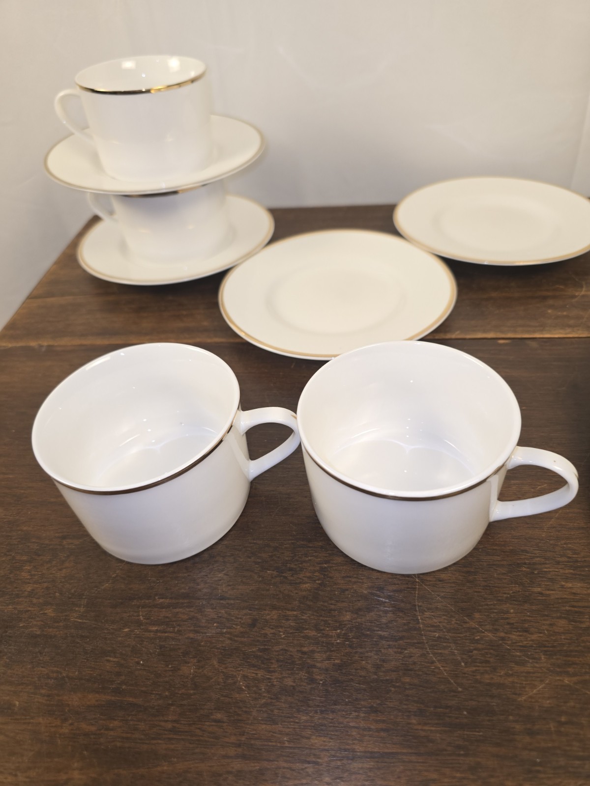 Set Of 12pc Farberware Elegance Gold White W/Gold Trim 6 Teacups & 6 Saucers