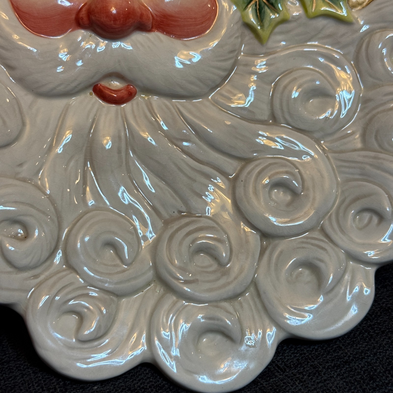 Fitz & Floyd Essentials Santa Claus Ceramic Canape Cookie Plate Christmas Hang