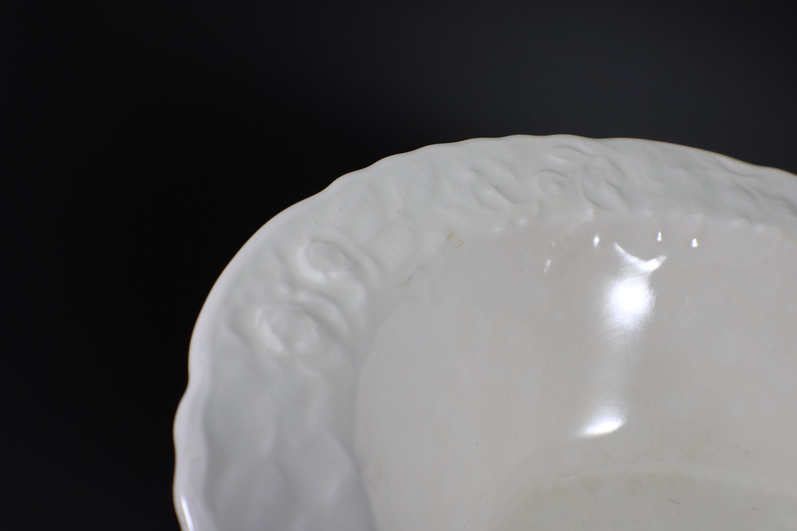 Pope Gosser Rose Point Oval VEGETABLE BOWL White with Raised Roses Vintage USA