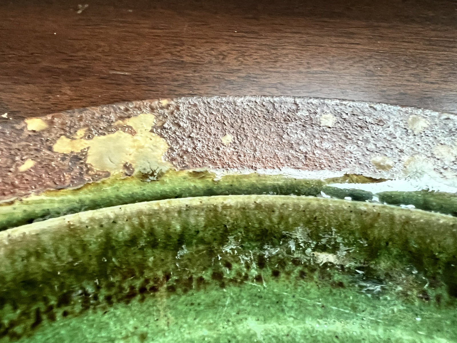 Studio Pottery Plate 11in Green Drip Glaze Signed Spiral Chop Mark