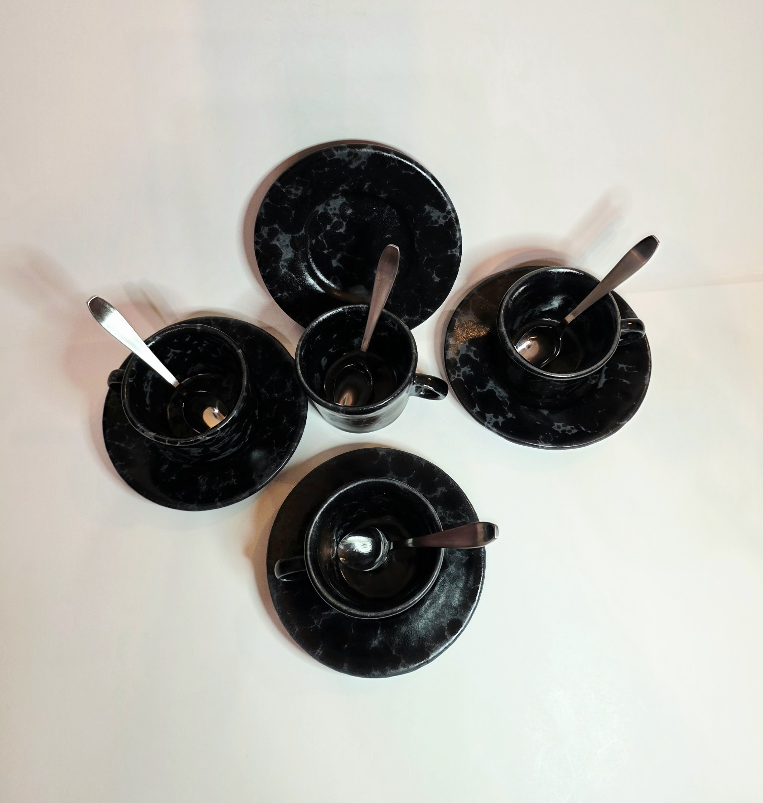 Rare Vintage Bennington Potters Black Agate Espresso Cup Saucer Set #1675 #1676