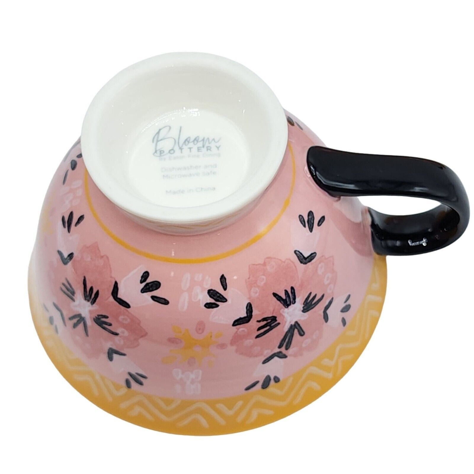 Bloom Pottery Set of 2 Pedestal Ceramic Tea Cups Coffee Mug Hand-Painted Floral
