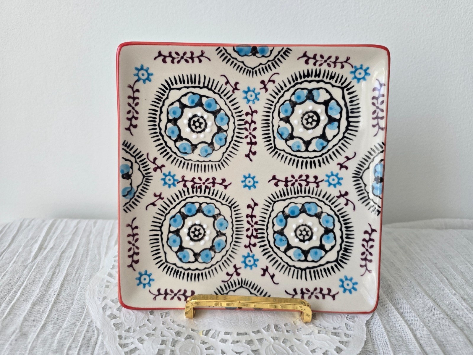 Yokohama Studio Hand Painted Raised Enamel Ceramic Dish w/ Brass Handle – Japan