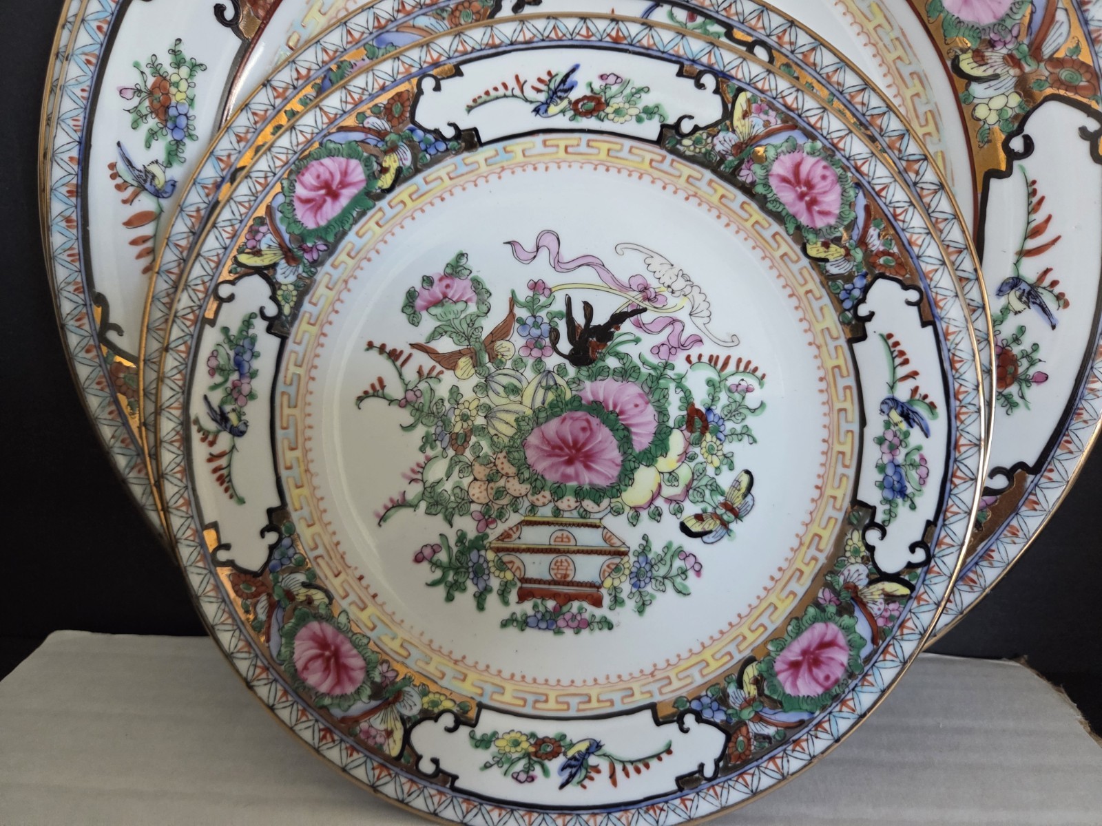 Rose Canton By Famille Rose Birds And Butterflies 6 Pc. Place Setting Gold…