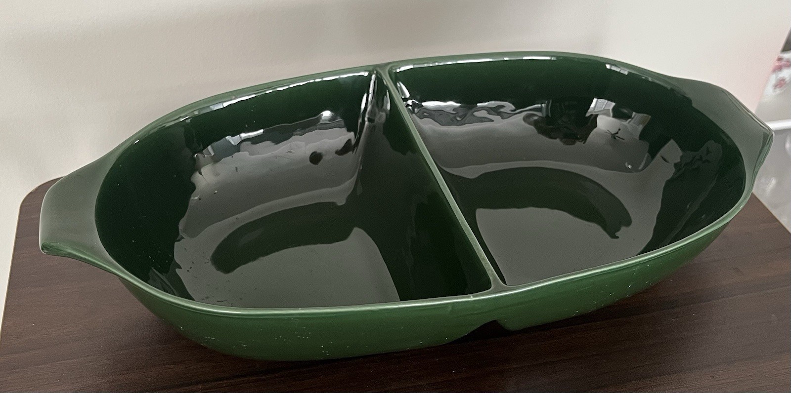 Vintage Hollydale Pottery Malibu Modern Forest Green Divided Serving Dish