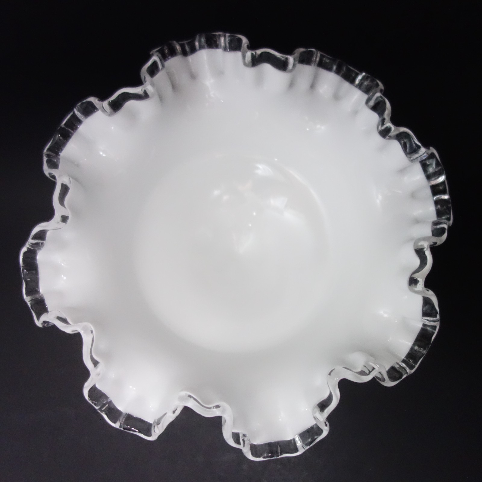 Vintage Fenton Silver Crest Milk Glass Footed Pedestal Bowl Ruffled Edge 6″ Tall