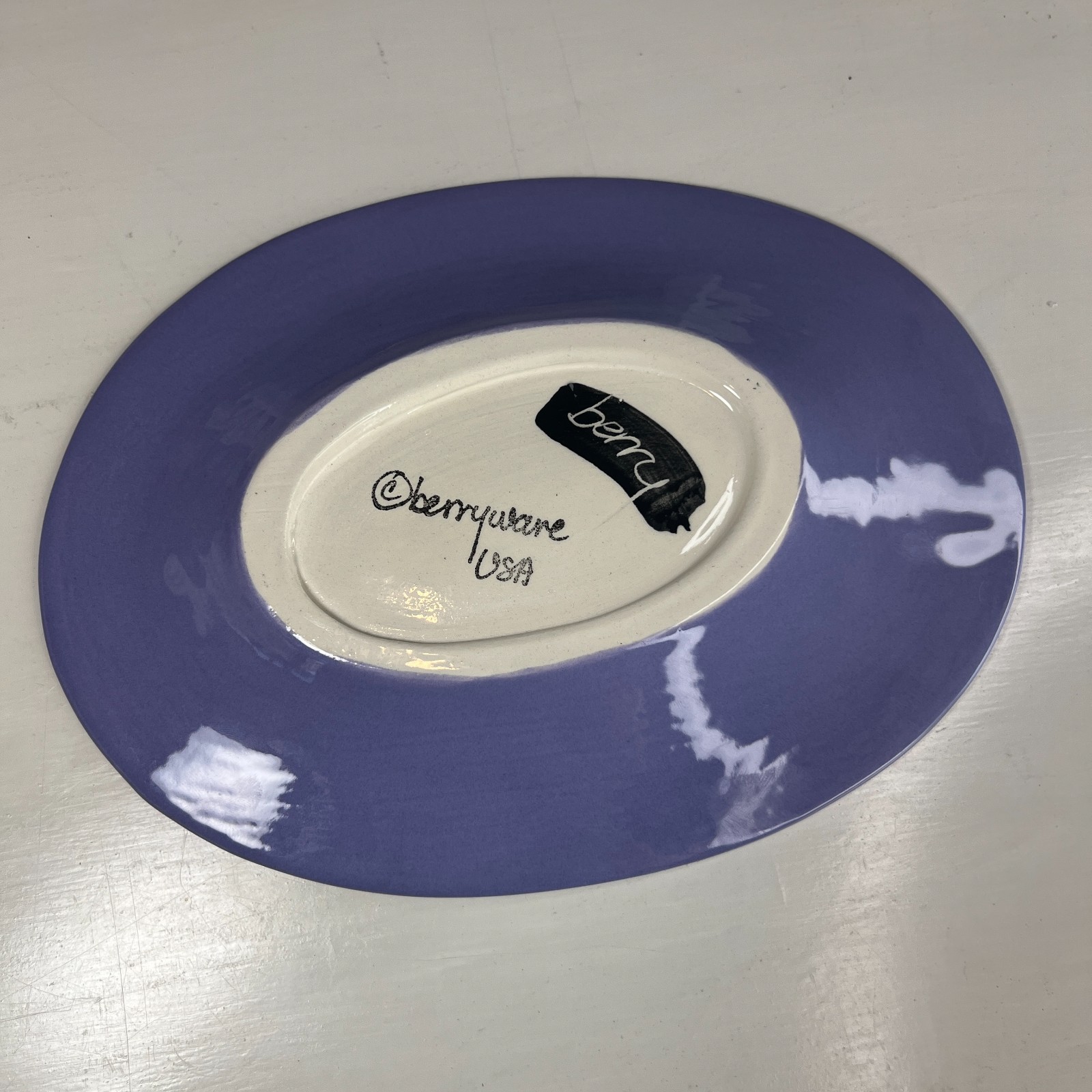 Berryware Lemon Oval Serving Plate 9” Purple Polka Dot Black White USA