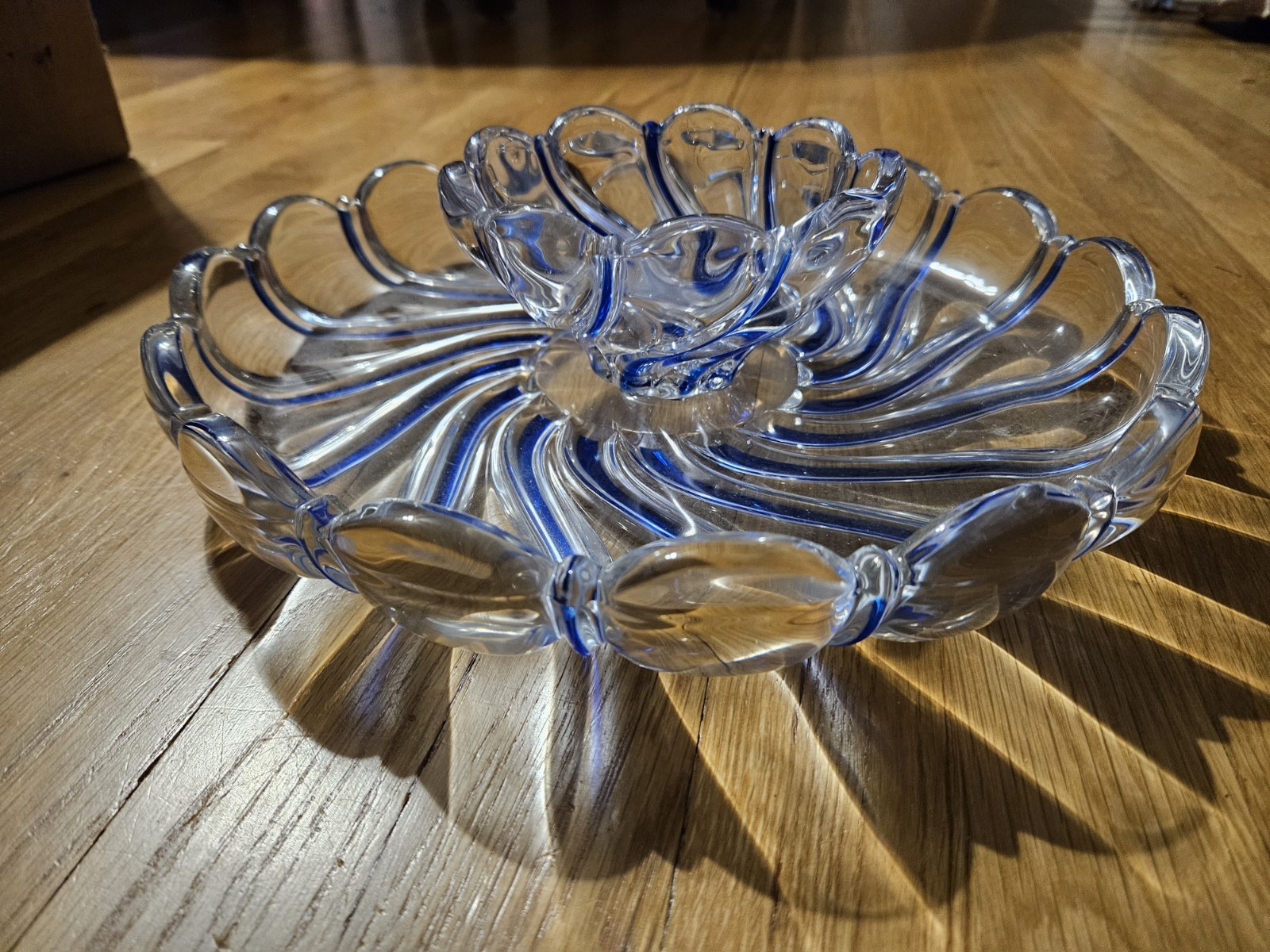 Crystal Candy Bowl By Mikasa Called COLBALT SWIRL.