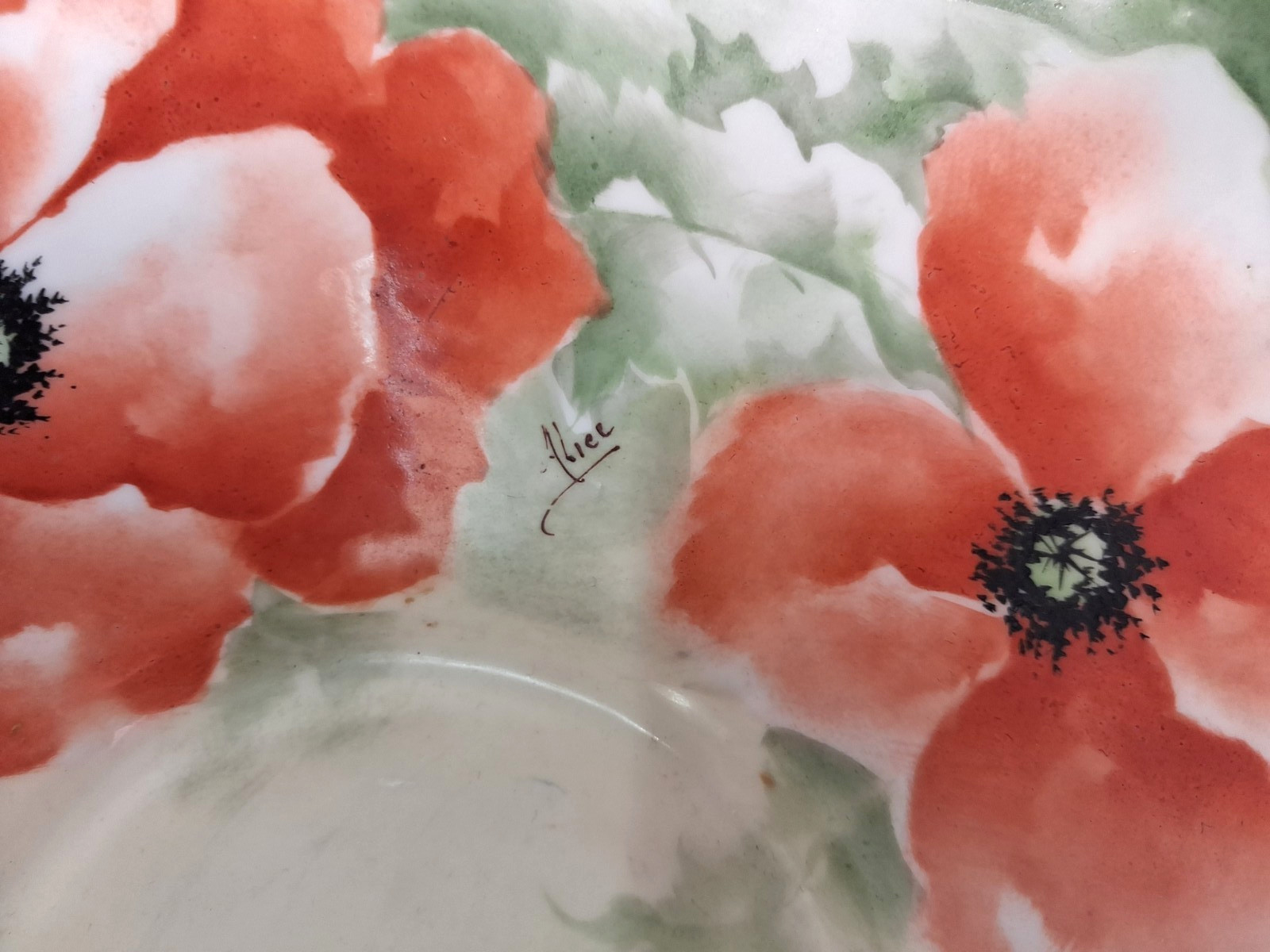 Hand Painted Limoges Coronet 10″ Poppy Bowl, Signed Alice