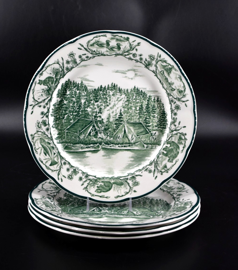 Bob TIMBERLAKE CAMP Green #166 (4) Dinner Plates 10 3/8” International England