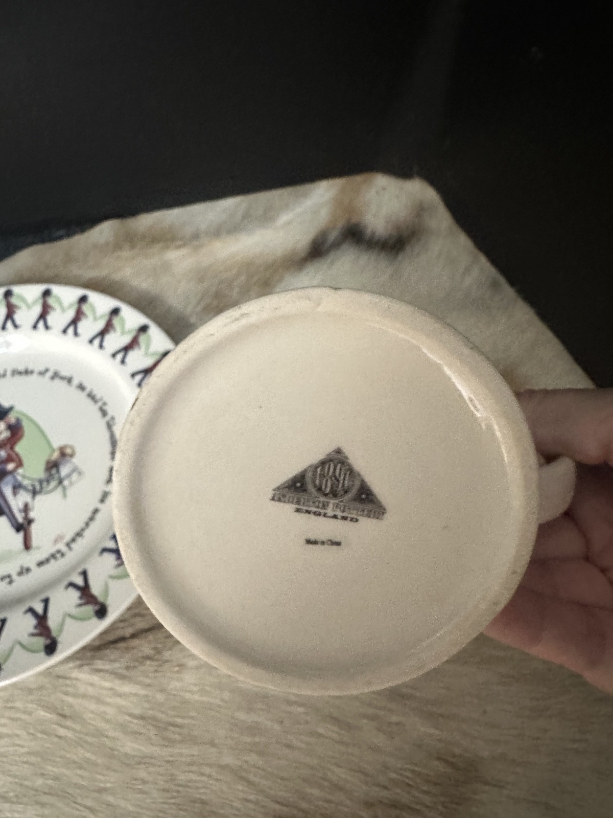 1890 Anderton Pottery England “Grand Old Duke of York” 3-Pc Plate/Bowl/Mug EUC