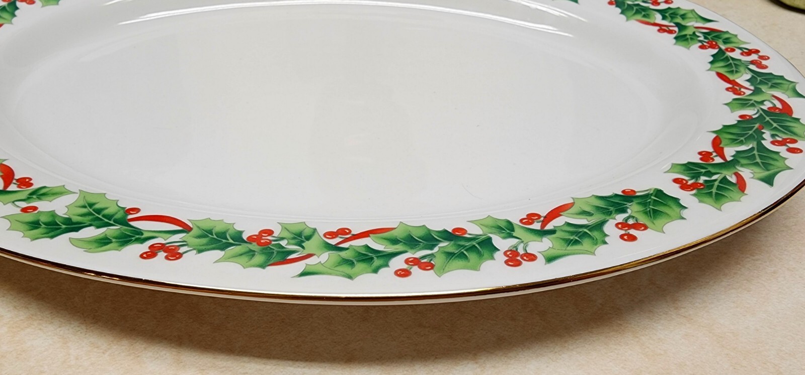 Sango Noel Oval Serving Platter 14 1/8″ x 10 1/8″ Inches #8401 Christmas Holly