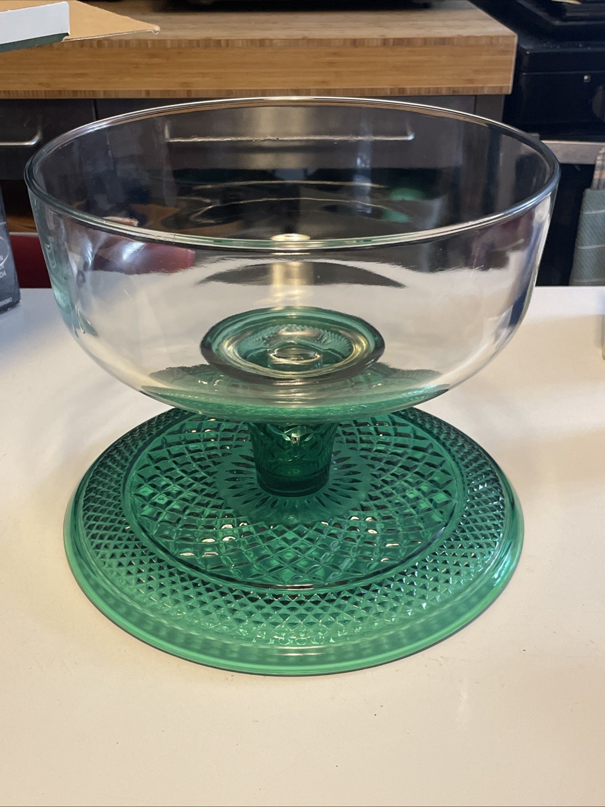 Anchor Hocking Vintage Wexford Glass Emerald Green Footed Cake Set w/Box