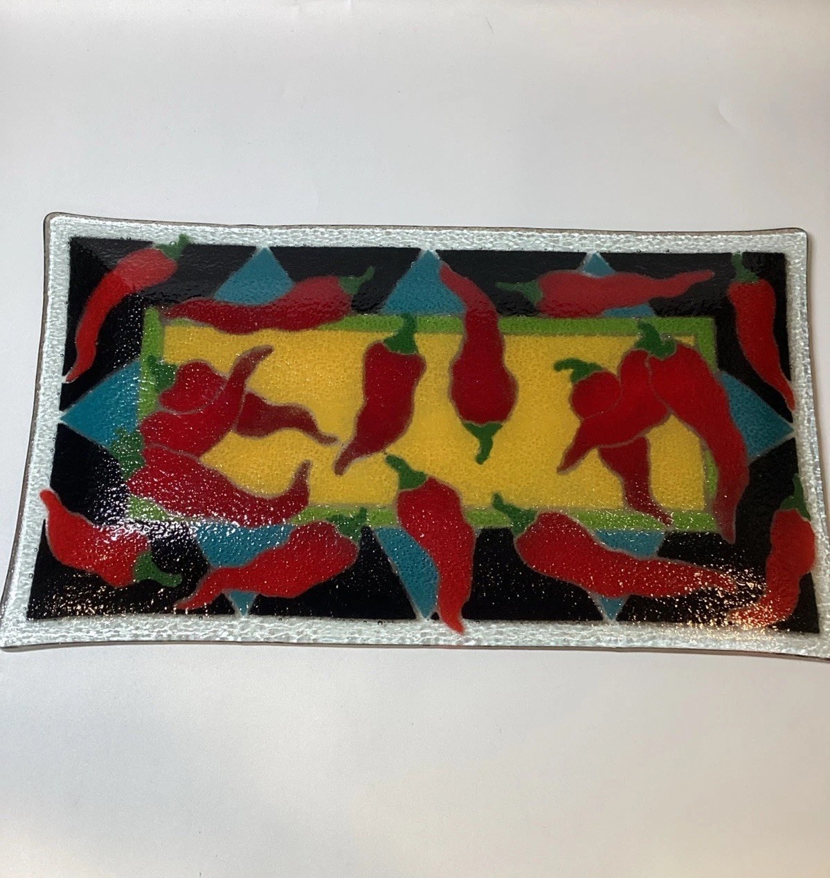 Chili Pepper Fused Art Glass Tray Signed P Karr