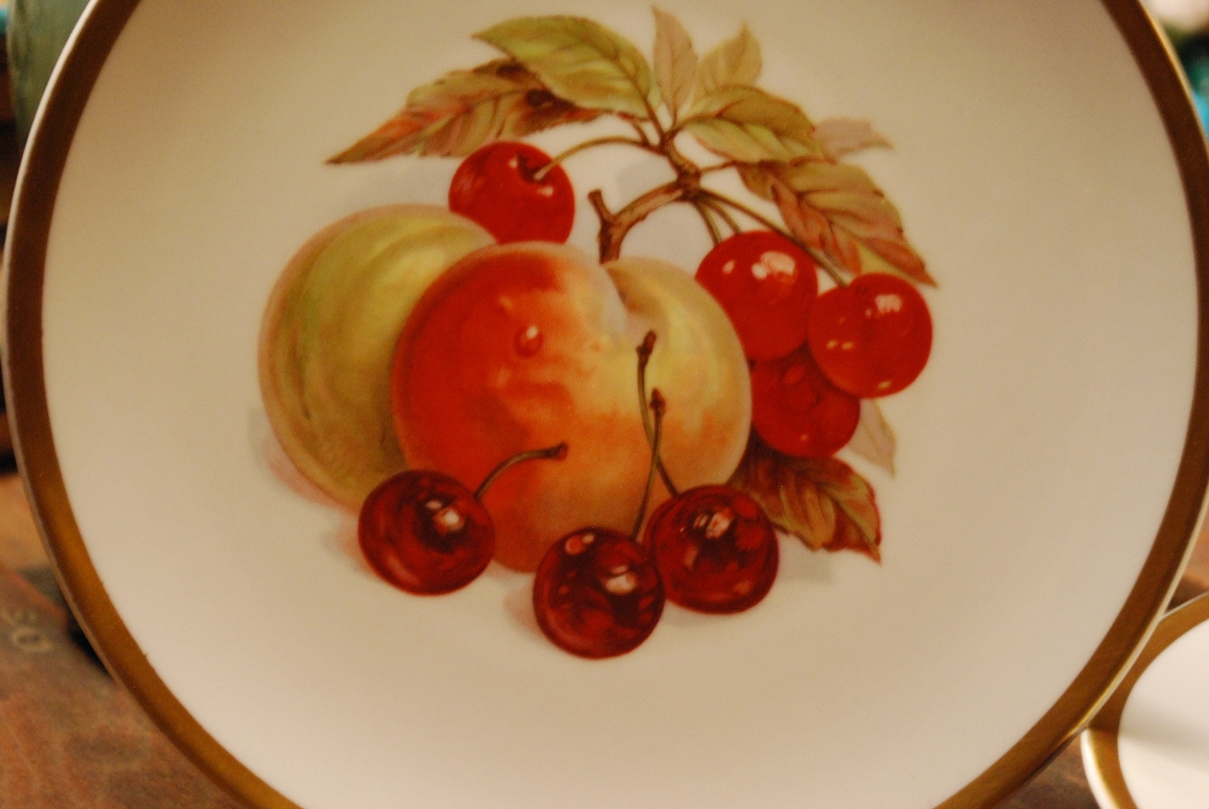 Vintage Set 2 DECORATIVE PLATES/ PEACH & APPLE Bavaria Jaeger Germany Porcelain