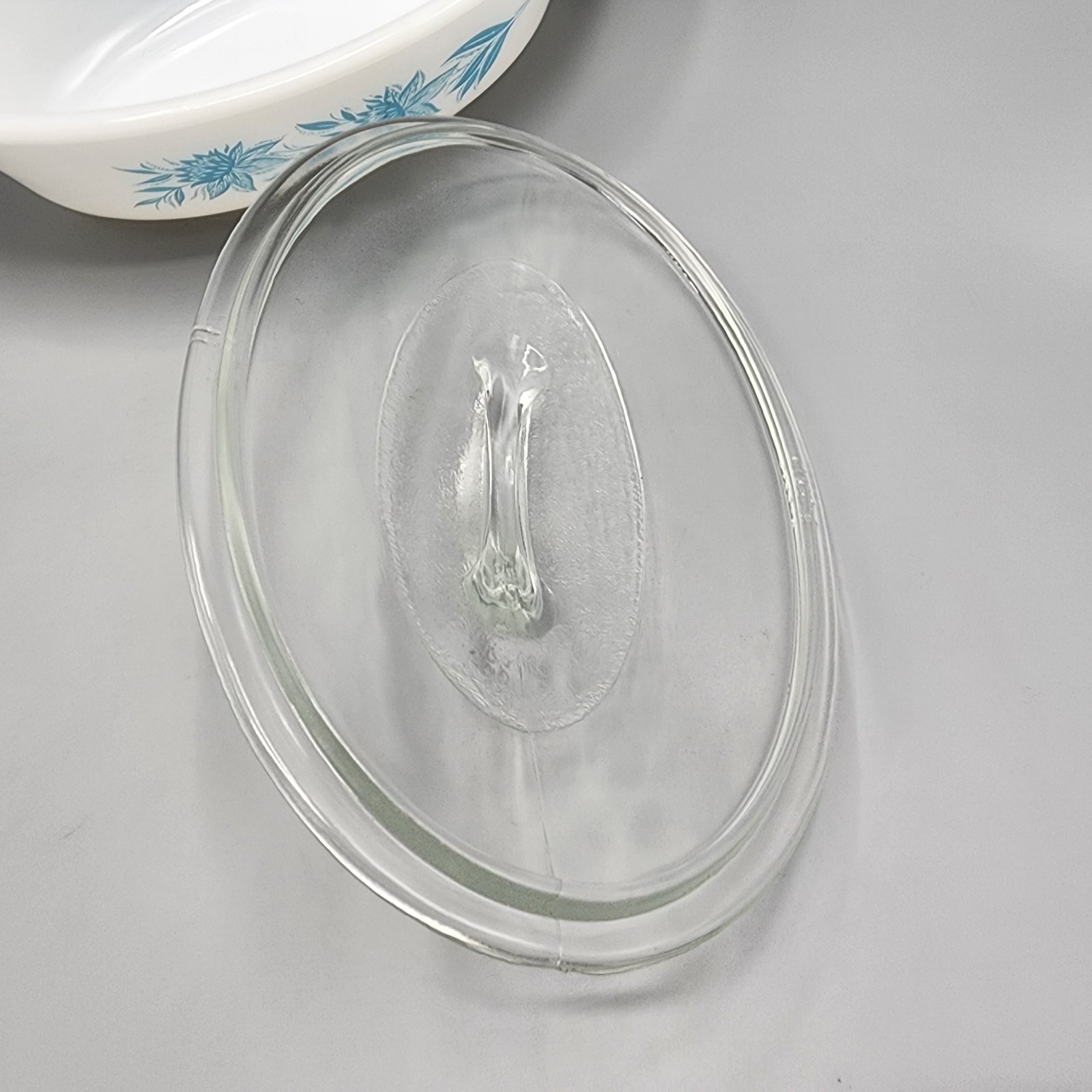 Vintage Made in USA Glasbake J-235 Divided Vegetable w/ Floral Pattern + LID