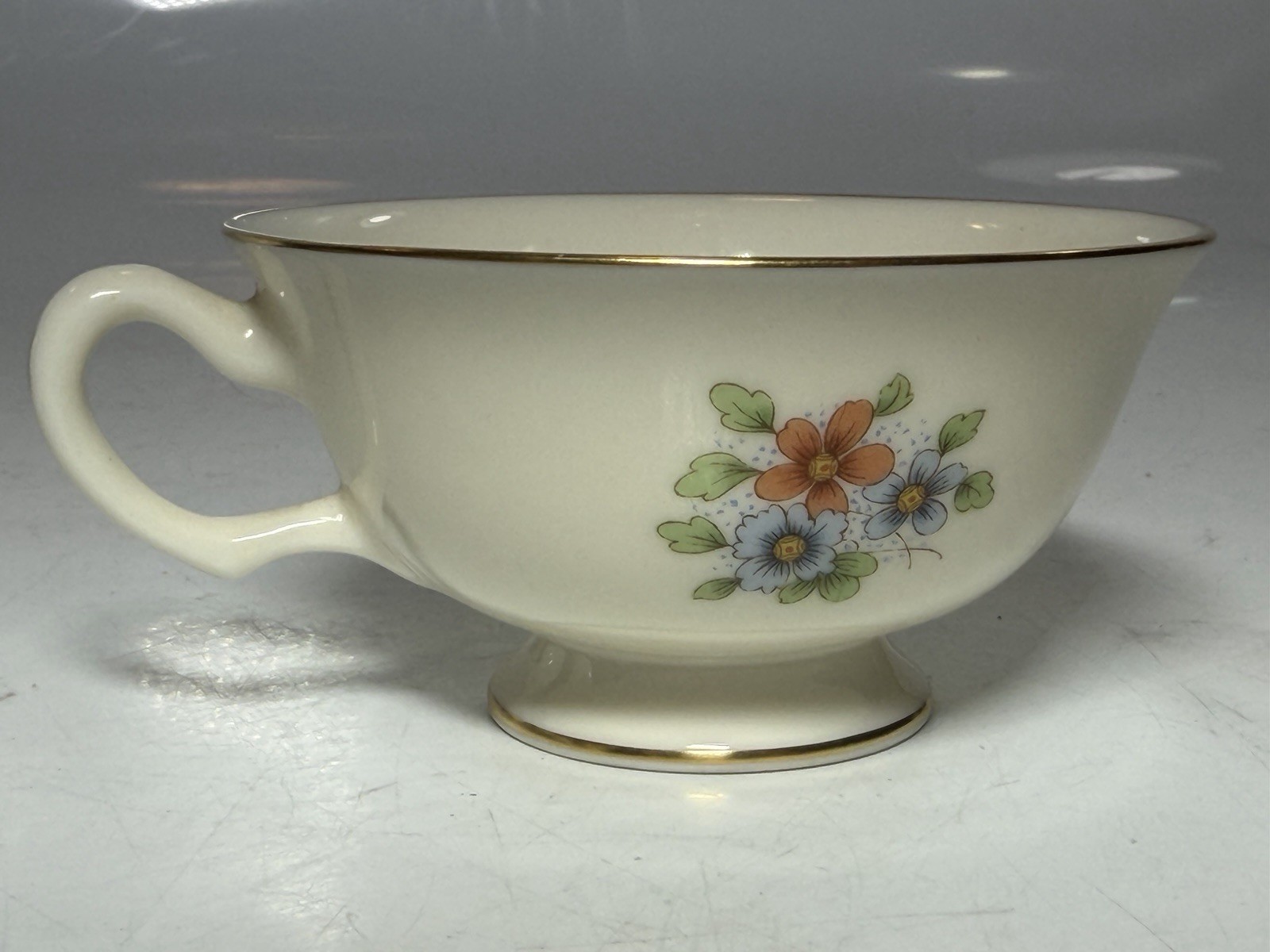 Lenox Teresa Footed Tea Cup and Saucer Set Vintage Ivory Fine China Gold Trim
