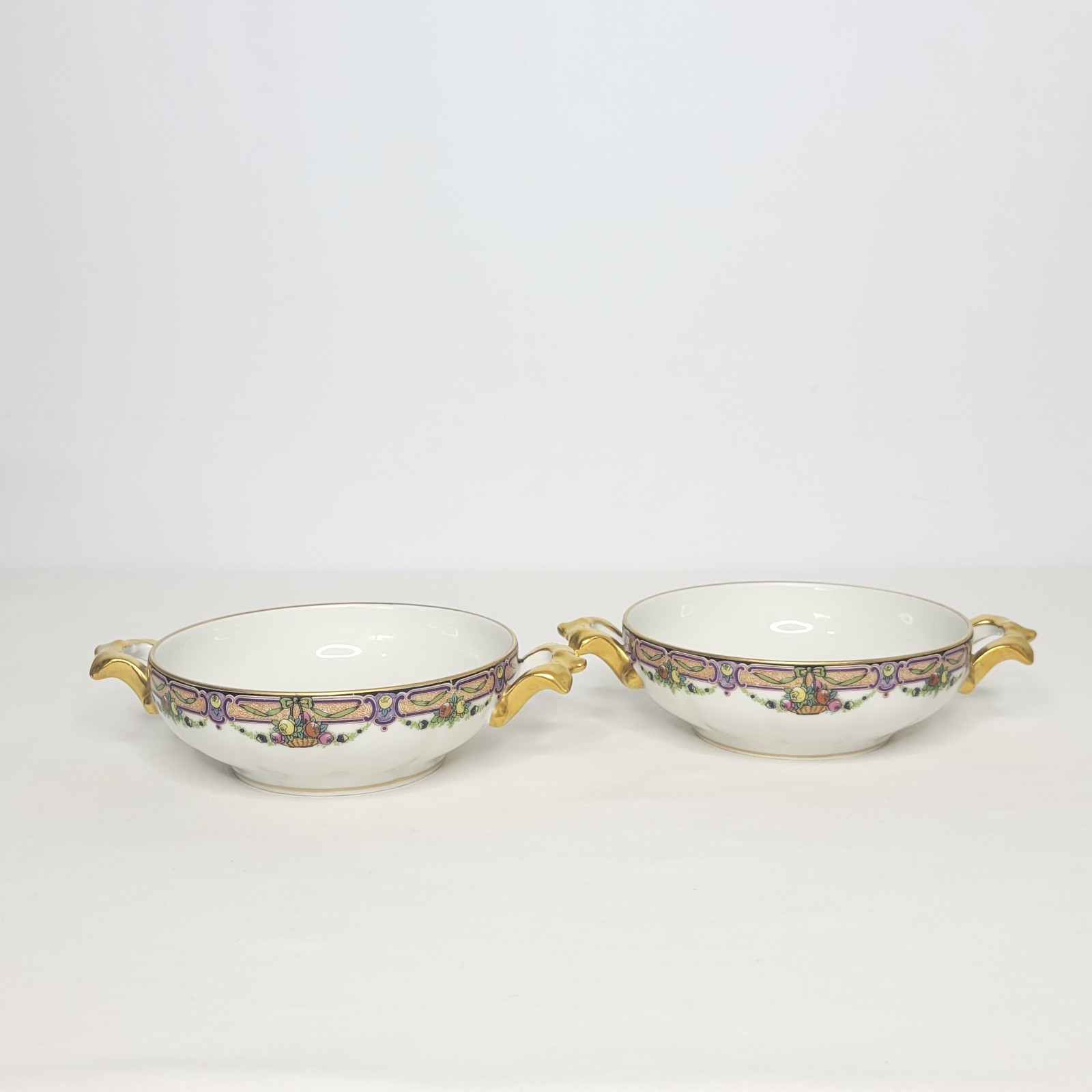 Set of 6 WG & Co Limoges France Floral Porcelain Cream Soup Bowls and Saucers