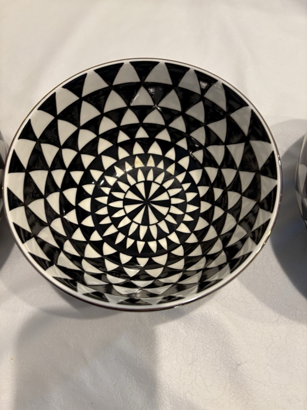 Set Of 3 Thyme & Table Stoneware Serving Bowls Black/White Asymmetrical