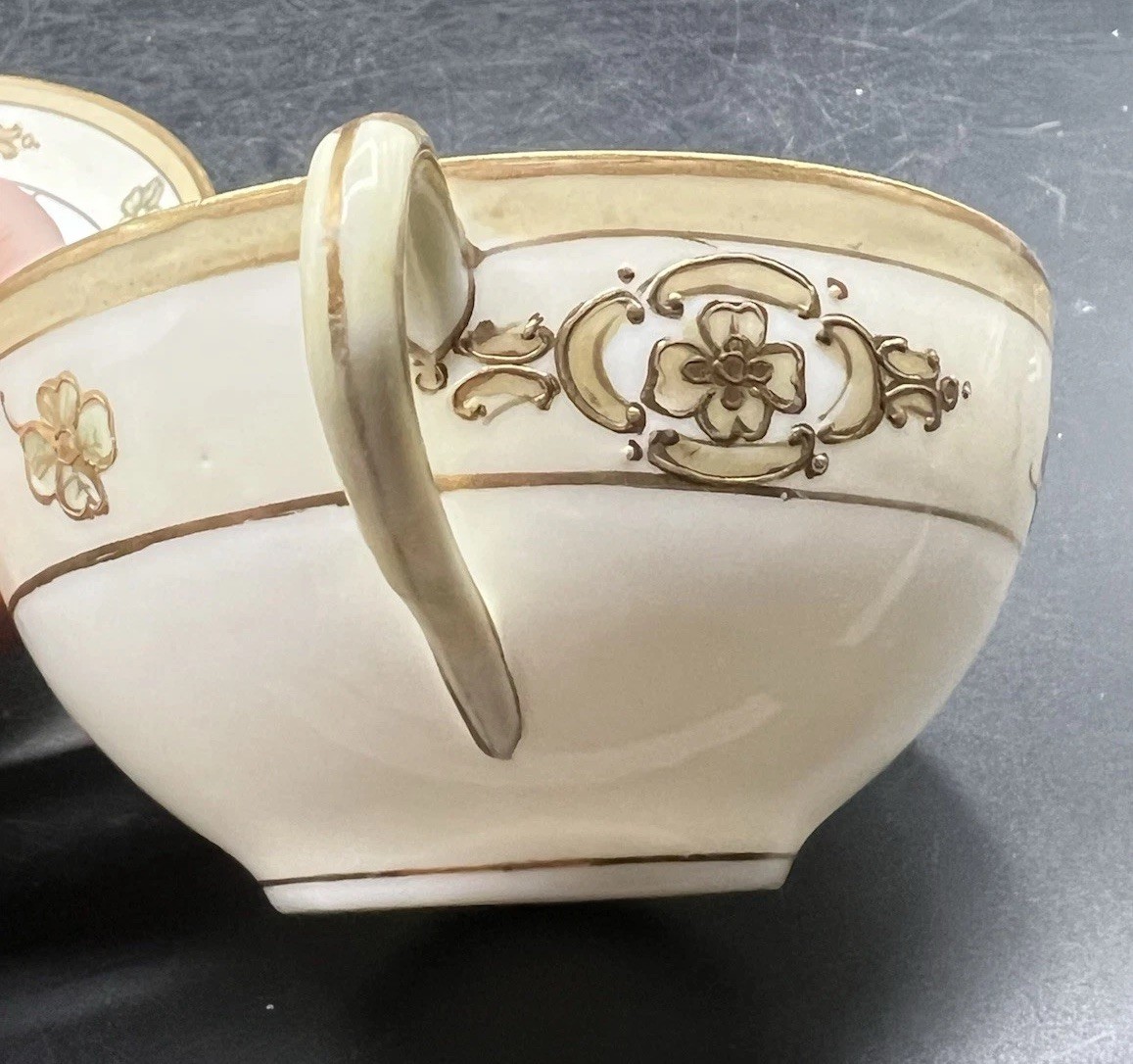 Nippon Morimura Teacup & Saucer Hand Painted Gold Design Vintage