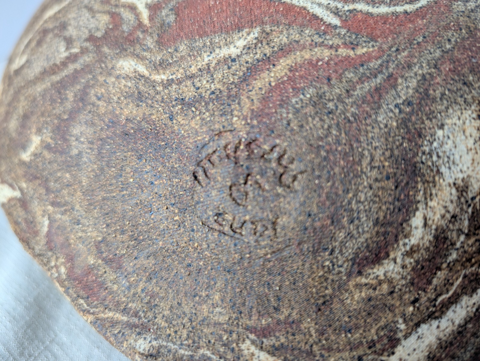 Jane Parshall Studio Art Pottery Platter – Marbled Inlaid Clay – W/ 1988 Receipt