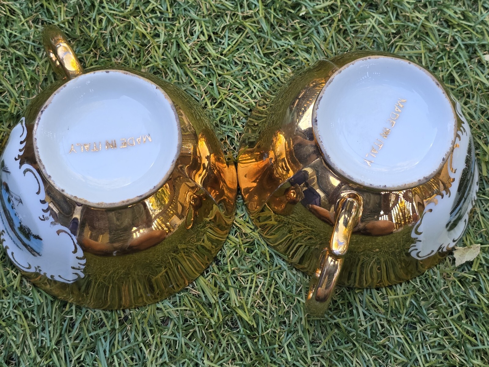 VTG 1960s Limone Castello MURANO GOLD PORCELAIN Tea Set 10 Piece 2 Cups 4 Plates
