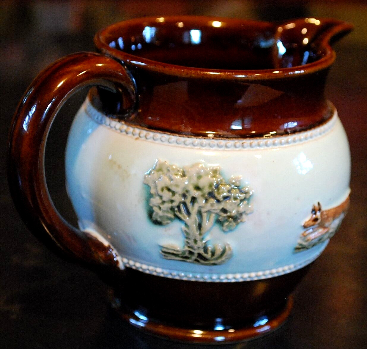 Vtg 1930’S BOURNE DENBY DERBY POTTERY FOX HUNT Creamer/Pitcher England 4″ Glazed