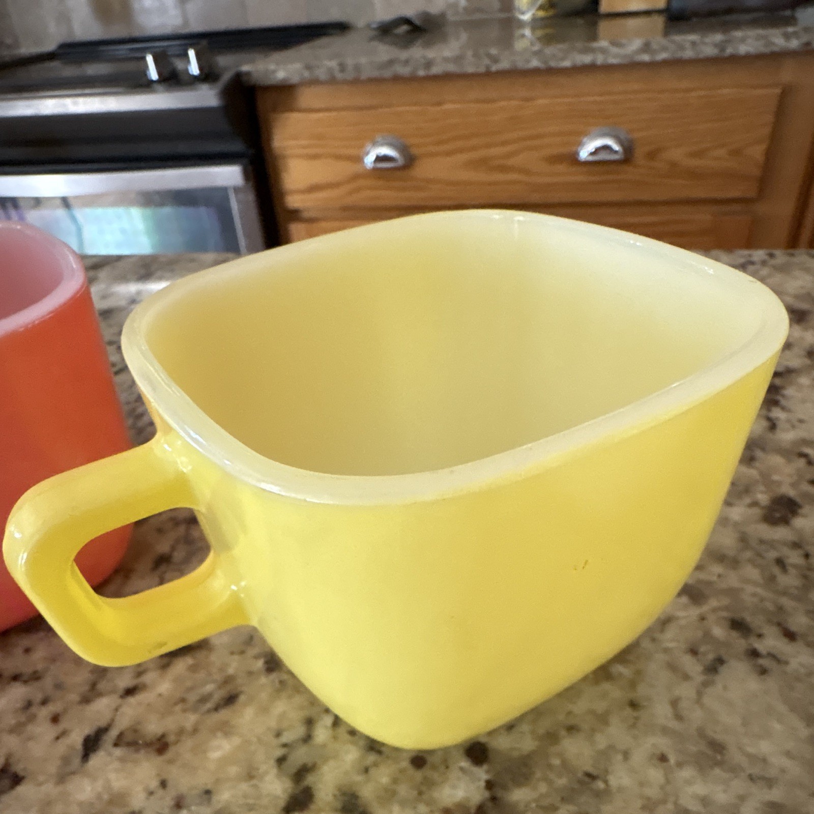 Glasbake J-2200 Set of 5 Milk Glass Stackable Square Handle Mugs 10 oz