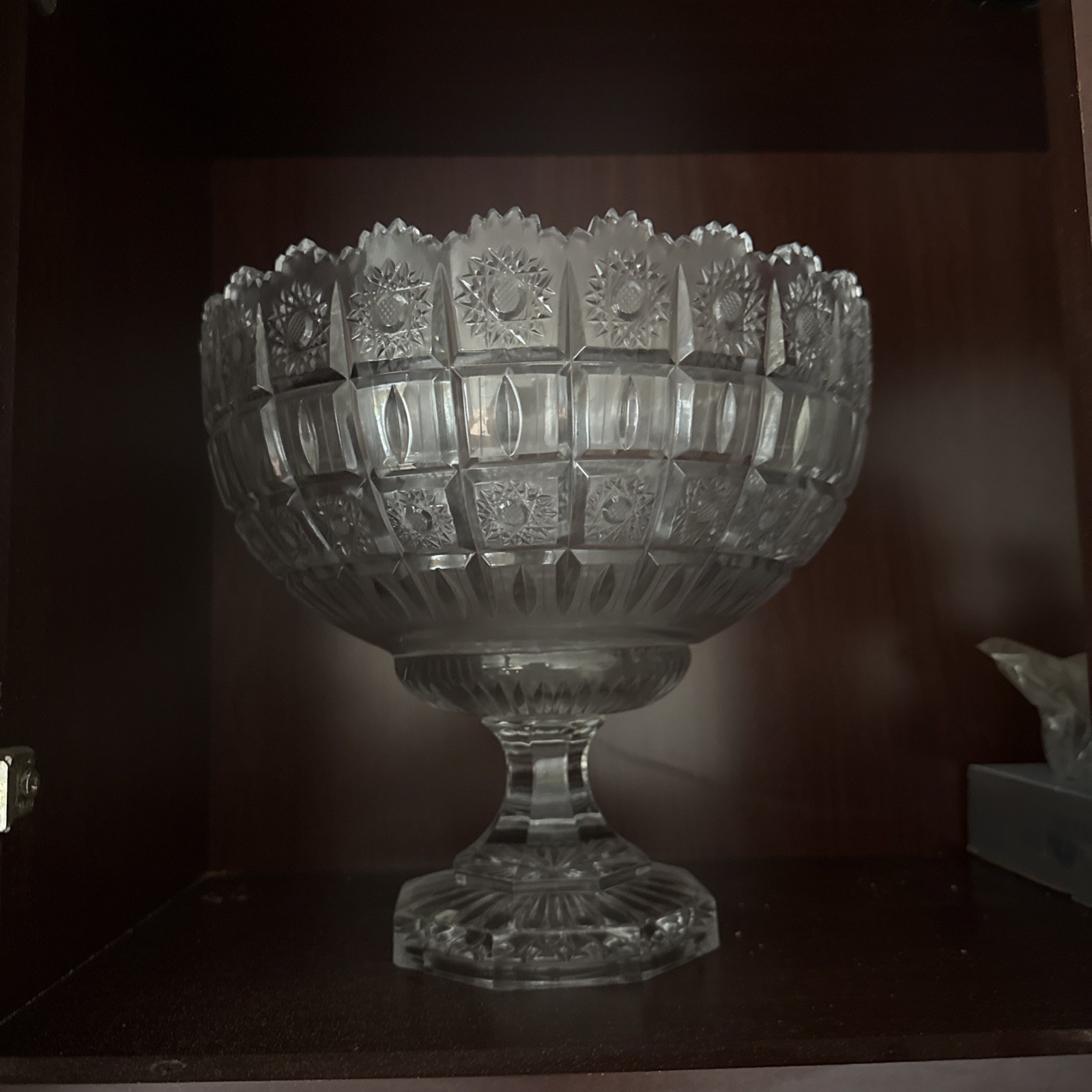 BOHEMIAN CZECH QUEEN LACE CRYSTAL XL 11″ PEDESTAL BOWL CENTERPIECE MINT