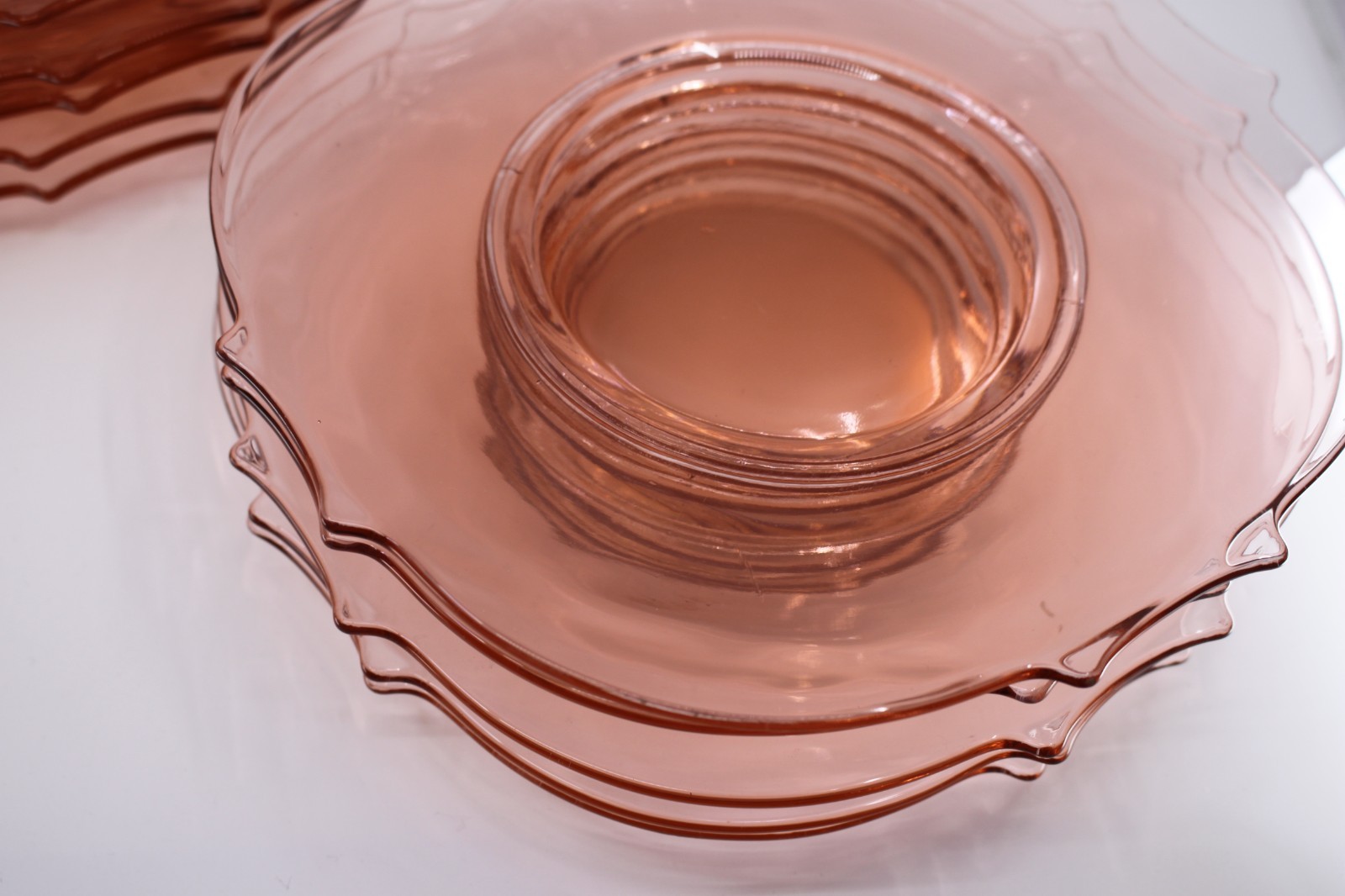 VTG Set of 11 Pink Depression Glass 8 3/4 inch Salad / Dessert Plates