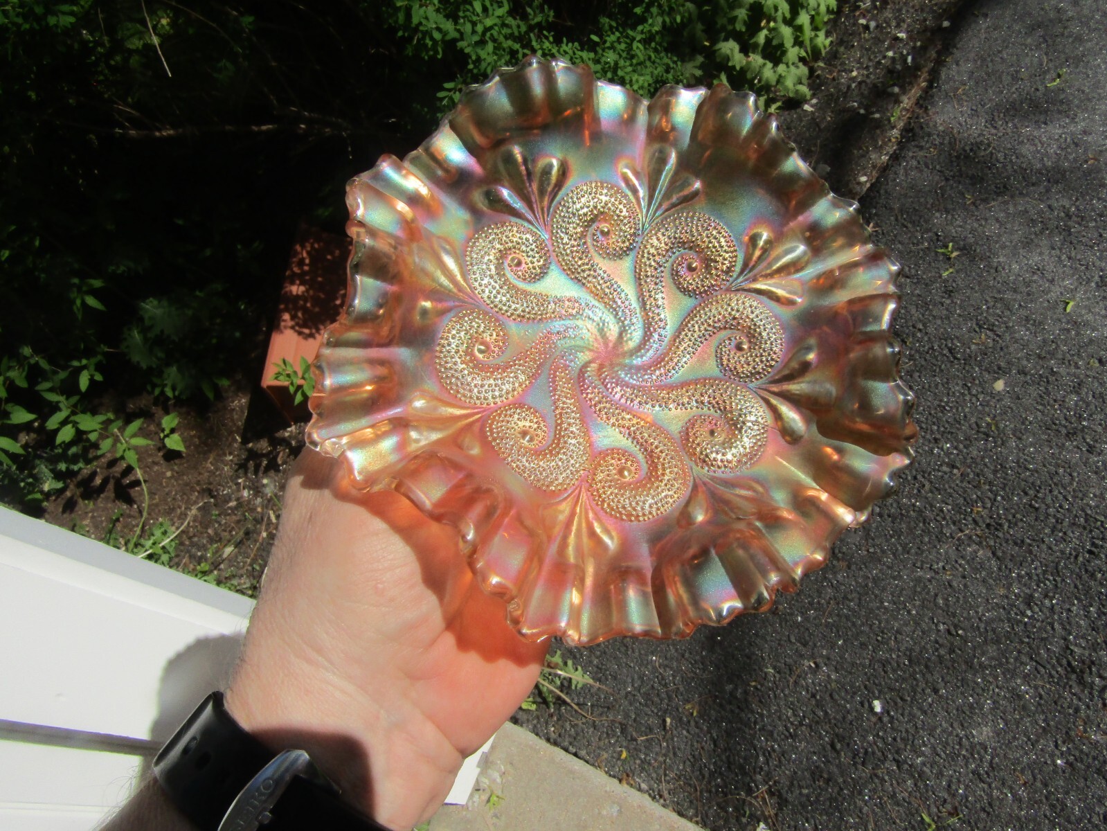 Marigold Fenton Carnival Glass Serpent snake candy dish Bowl