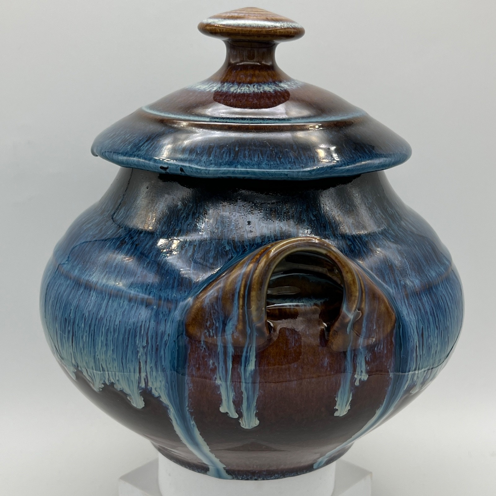 BILL CAMPBELL Studio Art Pottery Porcelain Jar Blue Drip Glaze RARE MINT