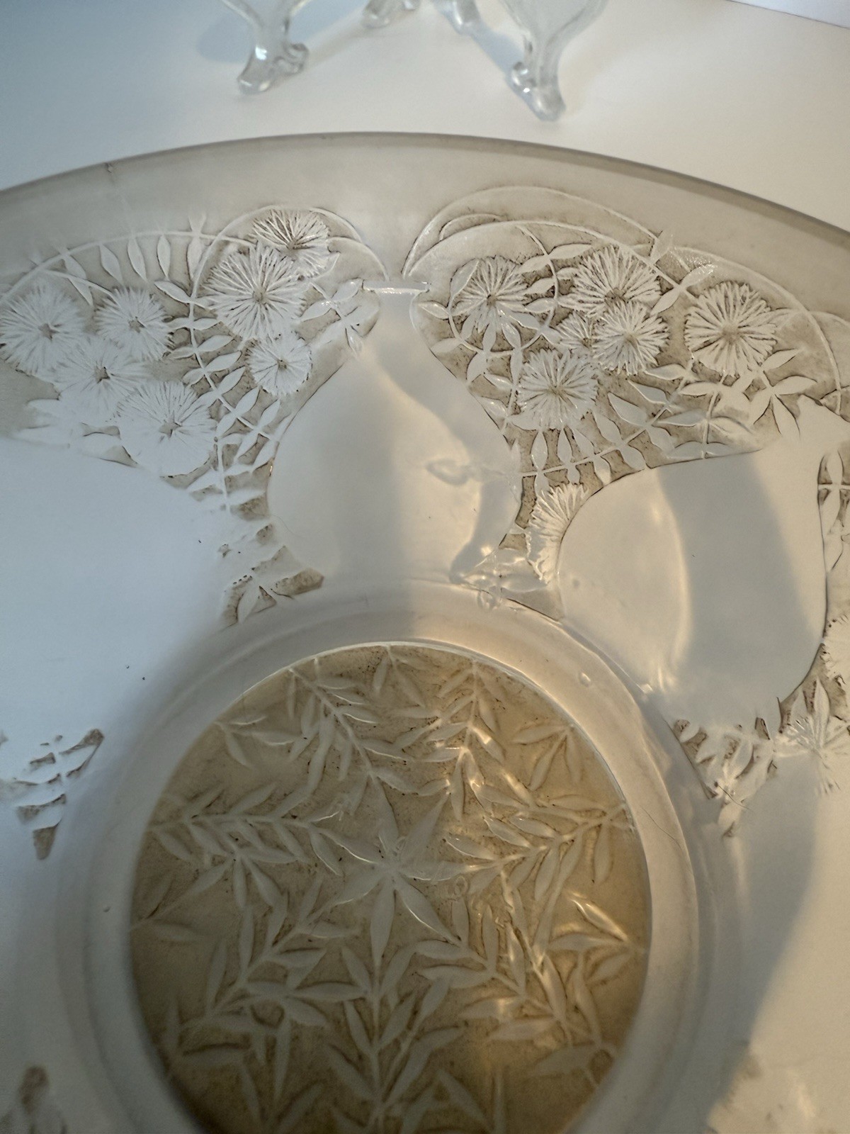 René R Lalique France Vases Bowl 5in Art Deco Nouveau Sepia Stain Glass 1927