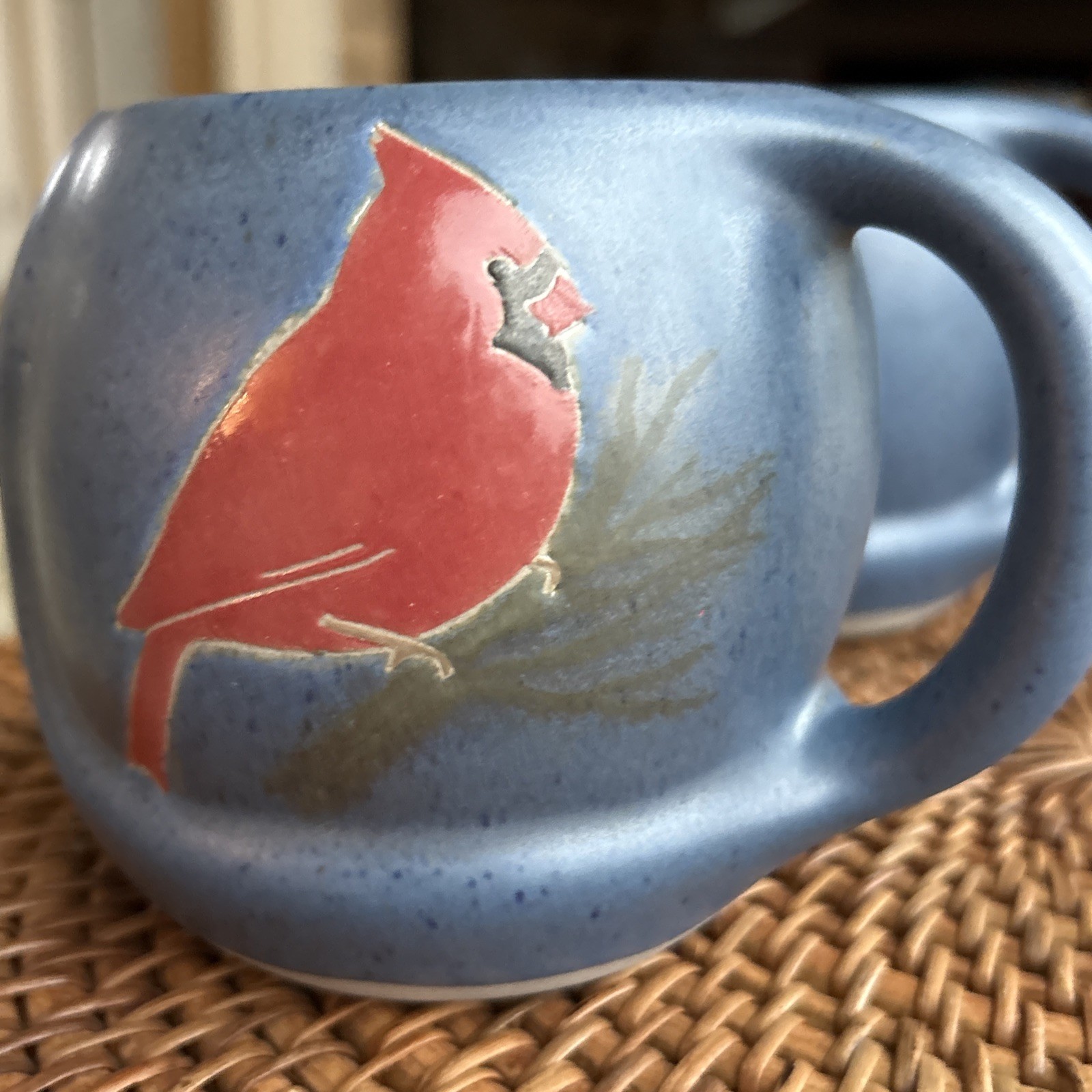 POD Studio Art Pottery Blue Chickadee Mug Maine Signed Vintage