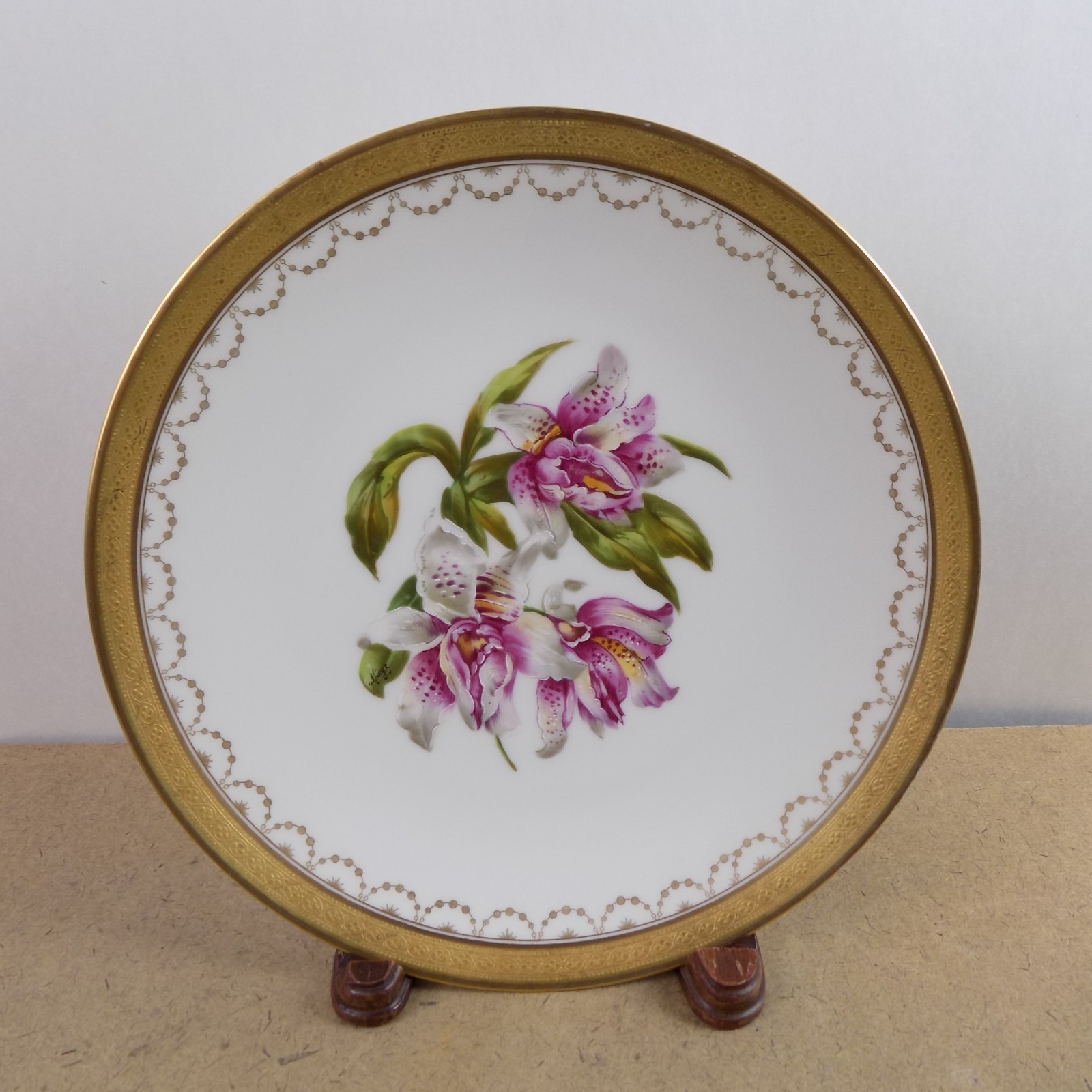10 Antique T&V Limoges Hand Painted Botanical Plates Ovington Bros New York